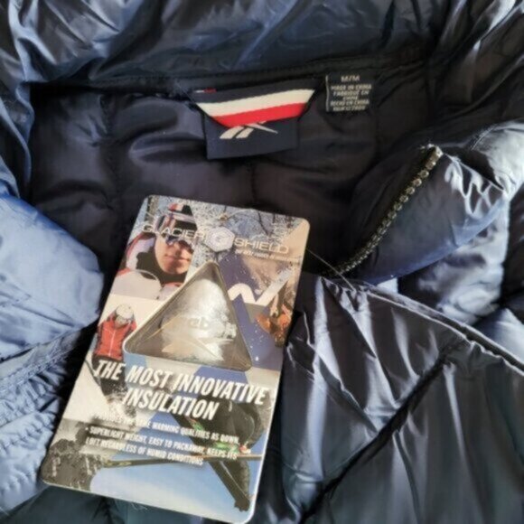 Reebok Blue Eco Down Bomber Puffer Jacket NWT Sz M - Picture 8 of 10